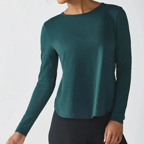 Fabletics Teal Blue Green Millie Open Back Long Sleeve T-Shirt S - Picture 2 of 6